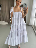 PICSGIRL  -  Elegant Sleeveless Women Dress Strapless Off Shoulder Oversized Ruffles Midi Dresses Female Fashion Summer Home Wear