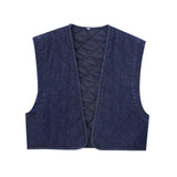 PICSGIRL  -  Casual Solid Denim Cotton Vest for Women 2024 Autumn Winter V-Neck Sleeveless Short Tops Female Waistcoat Streetwear