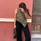 PICSGIRL  -  Women's 2024 Summer New Animal Print Asymmetric Top 0264/091 Drape Mid-Waist Wide-Leg Pants