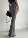 PICSGIRL  -  Elegant Women Grey Flare Suit Pants Loose 2024 Autumn Office Ladies Korean High Waist Pockets Casual  Trousers