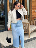 PICSGIRL  -  Tweed Bomber Jackets for Women 2024 Spring Stand Collar Chic Coats Female Solid with Pockets Casual Jacket Outerwear