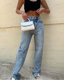 PICSGIRL  -  Slit High Waisted Women's Jeans Pants Zipper Solid Loose Casual Wide Leg Denim Pants Straight Elegant Pants Streetwear