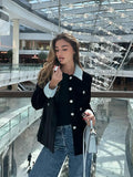 PICSGIRL -  Fashion Contrasting Colors Patchwork Blazer Coat Women Elegant Long Sleeves Woolen Short Jacket Office Ladies Commute Outwear