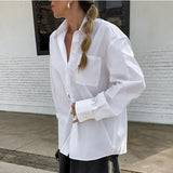 PICSGIRL  -  Fashion Solid White Shirt Autumn Blouse Cotton Shirt Loose Casual Top Office Lady Women Long Sleeve Women Tops Clothes