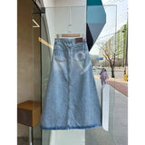 PICSGIRL  -  Summer Vintage Blue Women Denim Skirt Streetwear American Style Casual High Waist Ladies Slit Jean Medium and Long A-line Skirt