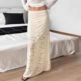 PICSGIRL  -  Elegant Lace See-through Long Skirt Women's Sexy Patchwork Skirt Solid Casual Loose High Waist Slim Retro Long Skirt Y2k