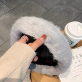 PICSGIRL  -  Winter Rabbit Fur Soild Color Beret Hats Women For Adjustable Elastic Band Warm Beret Elegant Soft French Artist Beanie Hat Girl