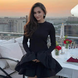 PICSGIRL  -  Knitted Mini Dress Female Long Sleeves Gown Flare Sleeves Spliced Autumn Winter Dress A-Line Sweet Bodycon Women Clothes