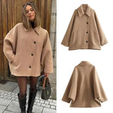 PICSGIRL  -  Vintage Diagonal Breasted Warm Loose Jacket Women Lapel Double Pocket Long Sleeve Solid Tops Outerwear Autumn Winter Female Coat