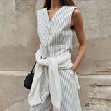 PICSGIRL  -  Women's Sets Striped Vest Long Pants Set 2024 New Summer Casual Wear Temperament Commuting Two-piece Suits for Female Streetwear