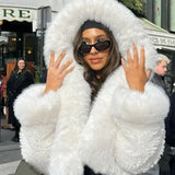 PICSGIRL  -  Winter Women's White Short Faux Fur Coat Fashion Y2K Hoodie Jacket Long Sleeve Thick Warm Fluffy Fur Coat Female Outfits