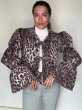 PICSGIRL -  Elegant Leopard Printed Signature Sleeves Blouse For Women Chic Lapel Bow Lace Up Cropped Shirt New Lady Party Fashion Tops 2024