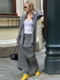 PICSGIRL  -  Knitted Grey Cardigan Women's Suits With Loose Pants Split Skirts Casual Long Sleeve Lapel Sweater Long Skirt Pant Sets Outfits