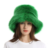 PICSGIRL  -  Winter Hat New Candy Color Faux Fur Y2k Warm Plush Basin Hat Unisex Bucket Hat Bob Homme