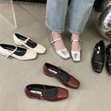 PICSGIRL  -  NEW Women Flat Women's Square Toe Retro Single Shoes One Word Buckle Mary Jane Shoes Ballerina Flats Mujer