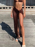 PICSGIRL  -  Summer Beach Holiday Tie The Knot Sexy Fishnet Maxi Skirts for Women Hollow Out See Through Skirts Bottom Clothes Skirt