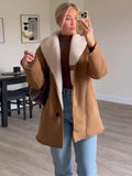 PICSGIRL  -  Fashion Solid Lapel Women Jacket Lamb Wool Full Sleeve Lady Coat Autumn Winter Warm Thicken Vintage Loose Female Outwear