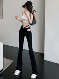 PICSGIRL  -  Hollow Out Pearls Chain Low Waisted Flare Jeans Slim Aesthetic Retro Denim Sweatpants Streetwear Fashion Harajuku Korean Style