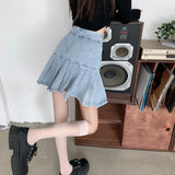 PICSGIRL  -  New Harajuku Denim Mini Skirt Women High Waist Bow Lace-up Pleated Skirt Preppy Style Japanese Girl Kawaii Skirts Y2k