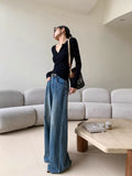 PICSGIRL  -  Blue Washed Casual Jeans Women'S Autumn And Winter New Straight Leg Loose Wide Leg Pants Long Pants