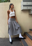 PICSGIRL -  Women Lioness Schoolgirl Midi Pleated Skirt Low Rise Side Split Size Zipper