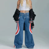 PICSGIRL  -  Y2k Baggy Jeans Women Men American Retro Streetwear High Waist Contrasting Pattern Print Wide-leg Trousers Hiphop Pants