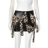 PICSGIRL  -  Leopard Bows Super Short Skirt Hot Girl High Waist Sexy Skirt Fashion Patchwork Female Club Casual Party Clothes 2025 New