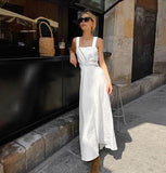 PICSGIRL  -  Summer White Elegant Midi Dress Women 2024 New Chic Sleeveless Waist Hollow Out Long Dresses Streetwear Fashion Lace-up Vestidos