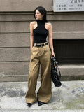 PICSGIRL  -  American Fashion Simple Khaki Casual Pants Women Y2K High Street Retro Loose Harajuku Street High Waist Straight Trousers