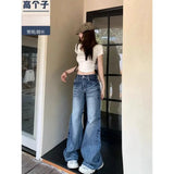 PICSGIRL  -  Fashion Simple Solid Color Washed Blue Casual Jeans Women Y2K Retro Streetwear Harajuku Loose High Waist Wide Leg Jeans