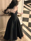 PICSGIRL  -  Elegant Solid Princess Evening Party Dress French Romantic Black Graduation Robe Korean Summer Spaghetti Strap Wedding Vestidos