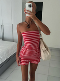 PICSGIRL  -  Stripe Contrasting Strapless Short Dress Women's Summer Clothing Beachwear Patchwork Ruffles One-piece Skirt Y2K Outfit