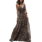 PICSGIRL  -  Leopard Printed Elegant Evening Party Dresses for Women Sexy Long Sleeveless Vintage Chiffon Female Chic Y2k Fashion