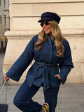 Picsgirl -  Women's Spring Fashion Denim Jackets Belt Casual Long Sleeve Open Front Jean Coat Oversize Female Loose Chic Outerwear