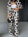 PICSGIRL  -  Women Suits Fashion Animal Print Lapel Print Long Sleeve Shirt & Loose Trousers Two-piece Sets Pant Sets