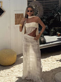 PICSGIRL  -  Beach Party Two-Piece Set See Through Scarf Mini Wrap Top Mesh Irregular Hem+Multi-Pleated Bottoms Matching Pretty Suits
