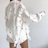 Picsgirl 2024 New Heart Printed Short Set Women Long Sleeve Pocket Ruffle Cardigan+Short Pants Sets Spring Summer Casual Chic 2 Piece Set