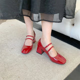 PICSGIRL -  New Spring Korea Flats Fashion Mary Jane Shoes Square Toe Women's Shoes Retro PU Red Black Women Pumps