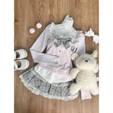 PICSGIRL  -  Japanese Sweet Preppy Style Skirt Set Women Kawaii Lace Patchwork Bow Tops + Y2k Plaid Mini Skirt Elegant Outifits 2 Piece Set