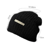 PICSGIRL  -  Knitted Heap Heap Beanie Hat for Women Solid Leather Label Pullover Cap Winter Thickened Warm Woolen Hats Outdoor Cycling Bonnet