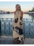 PICSGIRL  -  Summer Holiday Style Fashion Print Girls Yellow Long Dress Women 2024 Elegant Cape Style Loose Dresses