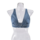 PICSGIRL  -  Sexy Denim Crop Top For Women Deep V-neck Button-Down Backless Vintage Solid Hot Gril Y2K Beach Holiday Summer New Tanks