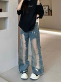 PICSGIRL  -  Spliced Hollow Out Casual Jeans for Women Y2k Streetwear Retro Baggy Kpop Boot Cut Denim Pants Harajuku Hip Hop Trousers