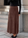 PICSGIRL  -  Elegant Suede Brown Women Skirts High Waist Pleated Slim Female Skirt 2024 Autumn Winter Zipper Office All Match Lady Party Wear