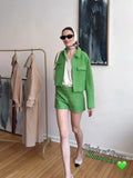 PICSGIRL  -  Chic Green Woollen Women's Coat Luxury Warm Lapel Collar Long Sleeves Jacket 2024 Autumn Female Office High Street Outercoat