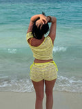 PICSGIRL  -  Sexy Summer Crochet Women 2 Piece Set Thin Beach Vacation Hollow Tank Tops+Shorts Stretch Matching Streetwear Outfits