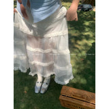 Picsgirl Maxi Long Tulle White Mesh Skirts for Women Gothic Pleated Skirt Casual Fairycore Summer Jupe Longue Falda Mujer