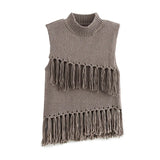 PICSGIRL  -  Tassels Knit Vests Women Casual Loose Half Neck Sleeveless Hollow Out Vest Female Fashion Solid Soft New Knitwears Lady