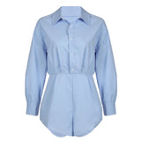 PICSGIRL  -   Lady High Street Minimalist Shirt Jumpsuit Turndown Collar Long Sleeve Light Blue Rompers Office Wear Fashion Autumn