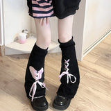 PICSGIRL  -  Y2K Bow Straps Leg Warmers Bowknot Ribbon High Elastic Knitted Leg Cover Dark Lolita Harajuku Cosplay Hot Girl Middle Tube Socks